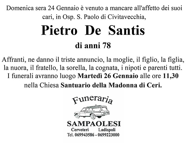 PIETRO DE SANTIS di anni 78