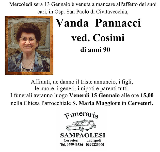 VANDA PANNACCI ved. COSIMI di anni 90