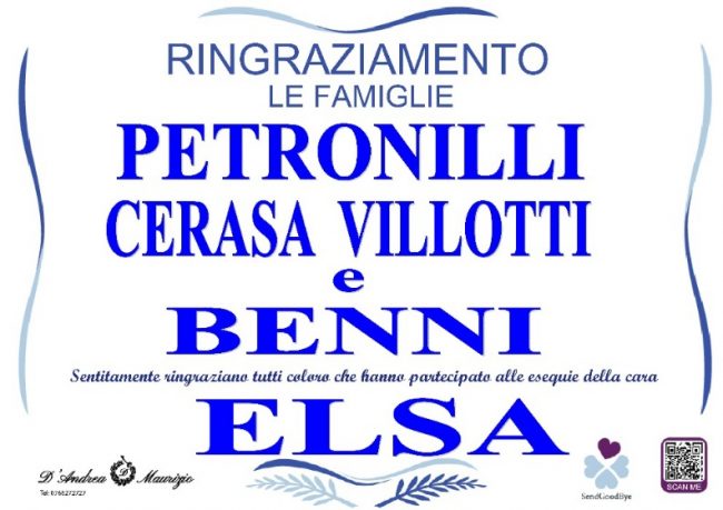 ELSA PETRONILLI – Ringraziamento