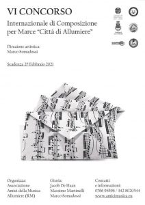 Pronta la VI edizione del Concorso Internazionale di Composizione per Marce Città di Allumiere: giovedì la presentazione