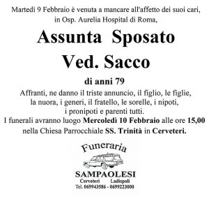 ASSUNTA SPOSATO ved. SACCO di anni 79