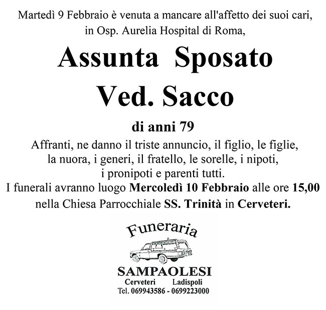 ASSUNTA SPOSATO ved. SACCO di anni 79