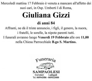 GIULIANA GIZZI di anni 84