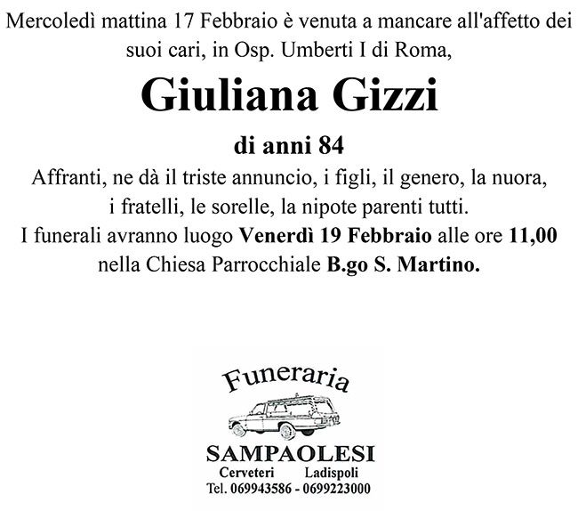 GIULIANA GIZZI di anni 84