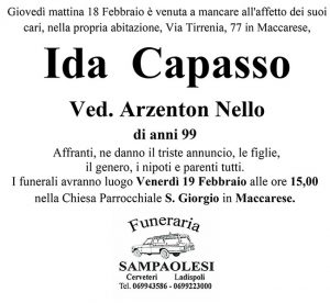 IDA CAPASSO ved. NELLO ARZENTON di anni 99