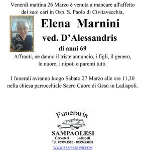 ELENA MARNINI ved. D’ALESSANDRIS di anni 69