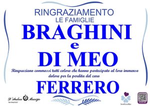 FERRERO BRAGHINI – Ringraziamento