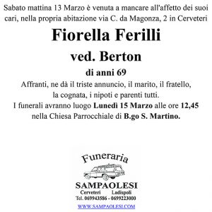 FIORELLA FERILLI ved. BERTON di anni 69