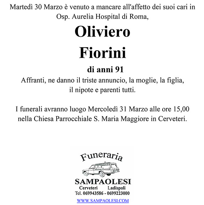 OLIVIERO FIORNI di anni 91