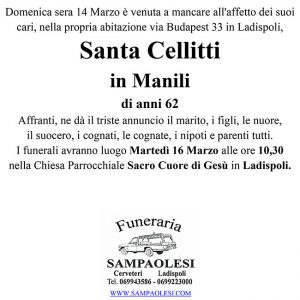 SANTA CELLITTI in MANILI di anni 62