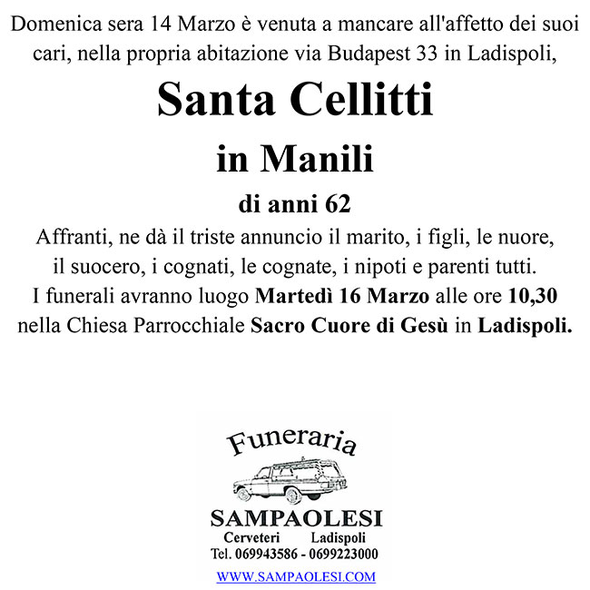 SANTA CELLITTI in MANILI di anni 62