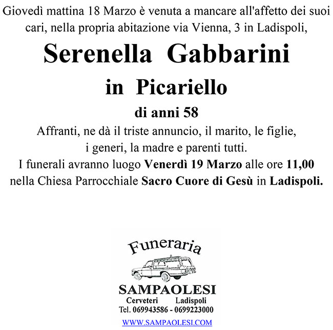 SERENELLA GABBARINI in PICARIELLO di anni 58