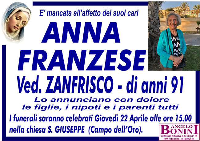 ANNA FRANZESE ved. ZANFRISCO di anni 91