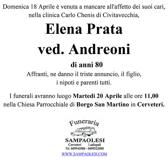 ELENA PRATA ved. ANDREONI di anni 80