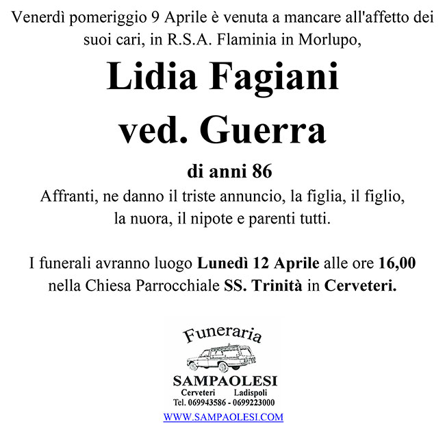 LIDIA FAGIANI ved. GUERRA di anni 86