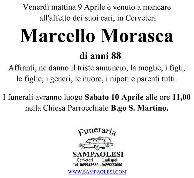 MARCELLO MORASCA di anni 88