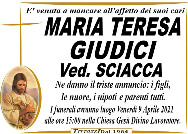 MARIA TERESA GIUDICI ved. SCIACCA