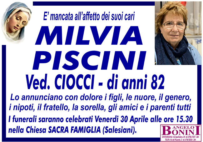 MILVIA PISCINI ved. CIOCCI di anni 82