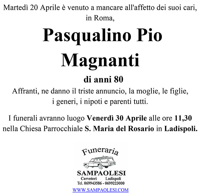 PASQUALINO PIO MAGNANTI di anni 80