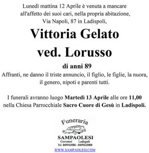 VITTORIA GELATO ved. LORUSSO di anni 89