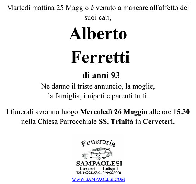 ALBERTO FERRETTI di anni 93
