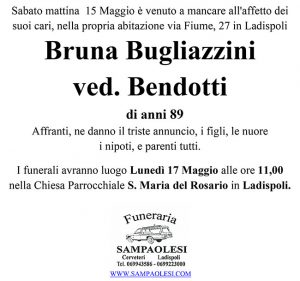 BRUNA BUGLIAZZINI ved. BENDOTTI di anni 89