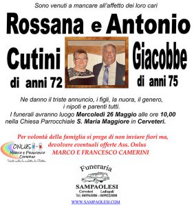 ROSSANA CUTINI di anni 72e ANTONIO GIACOBBE di anni 75