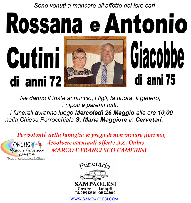 ROSSANA CUTINI di anni 72e ANTONIO GIACOBBE di anni 75