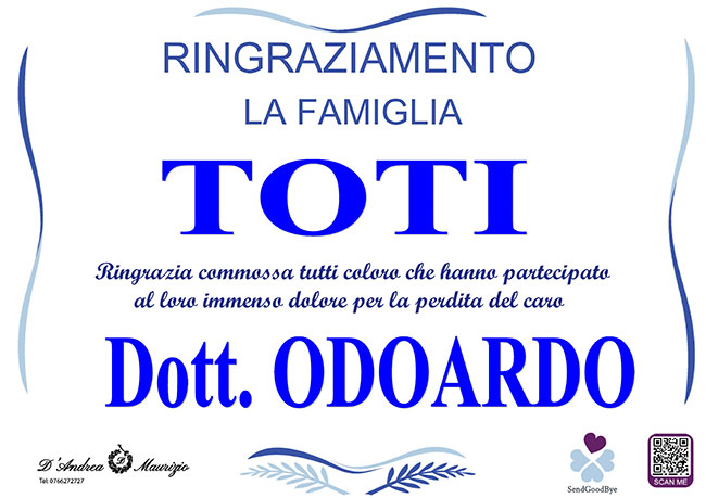 Dott. ODOARDO TOTI – Ringraziamento