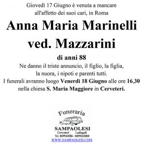ANNA MARIA MARINELLI ved. MAZZARINI di anni 88