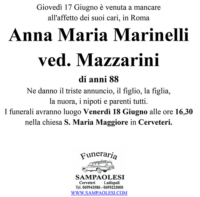 ANNA MARIA MARINELLI ved. MAZZARINI di anni 88