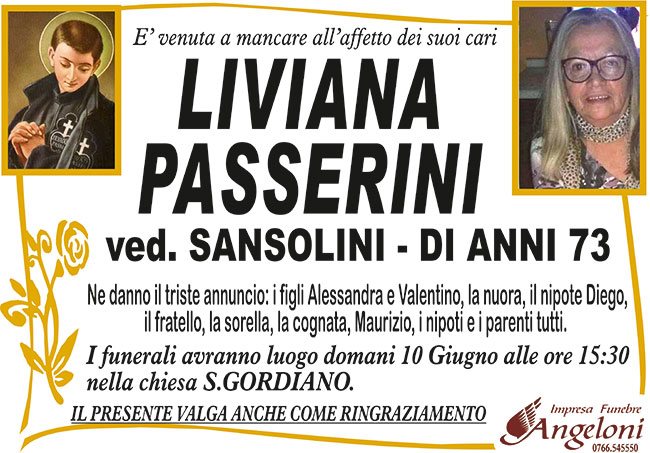 LIVIANA PASSERINI ved. SANSOLINI di anni 73