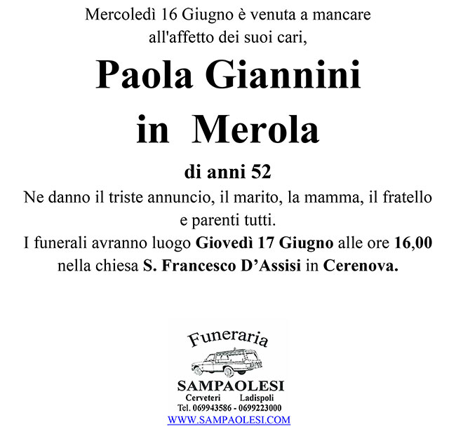PAOLA GIANNINI in MEROLA di anni 52