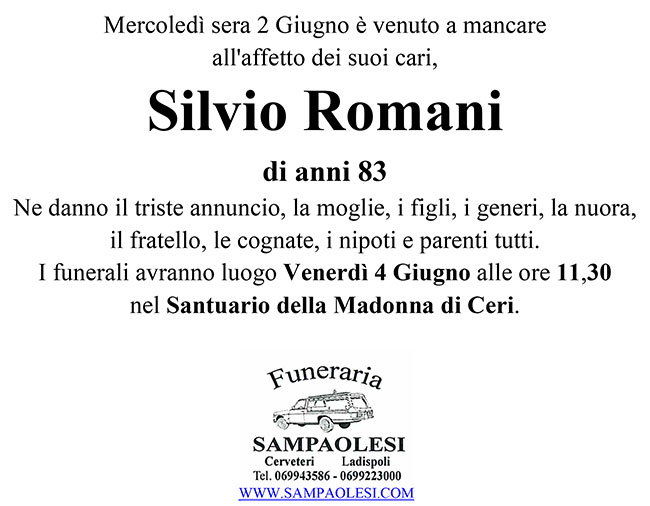 SILVIO ROMANI di anni 83