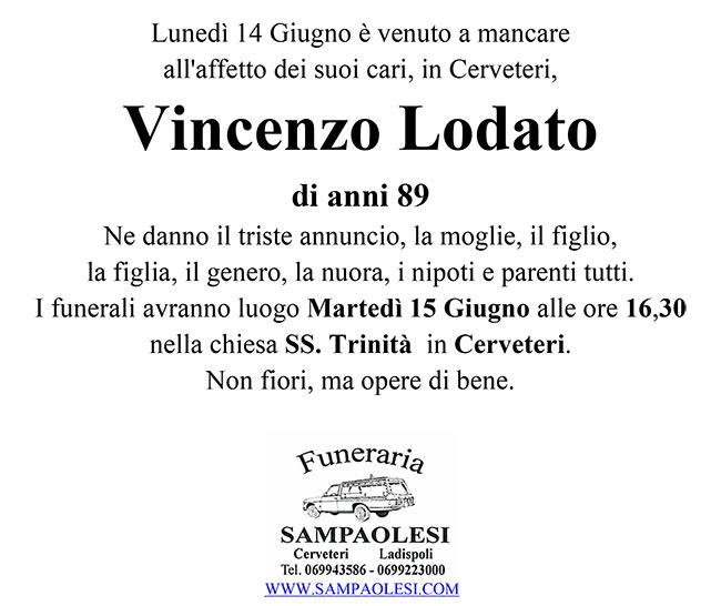 VINCENZO LODATO di anni 89