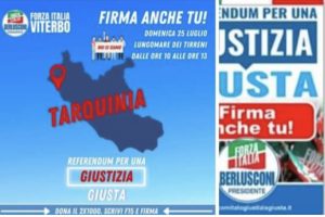 Raccolta firme per la riforma della giustizia, domenica gazebo di Forza Italia a Tarquinia Lido