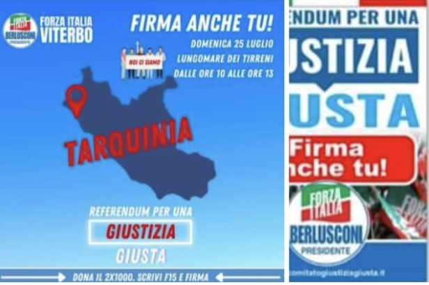Raccolta firme per la riforma della giustizia, domenica gazebo di Forza Italia a Tarquinia Lido