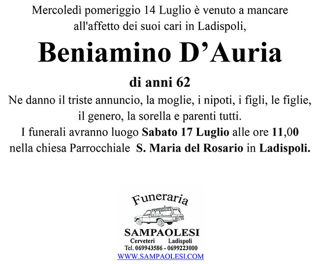 BENIAMINO D’AURIA di anni 62