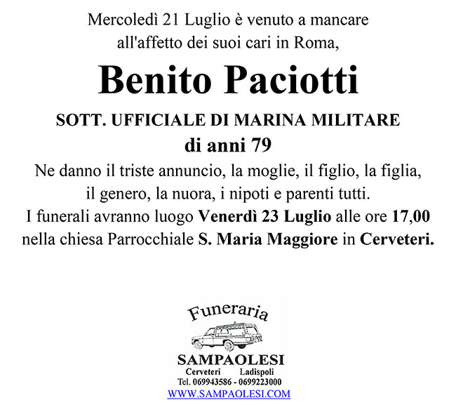 BENITO PACIOTTI Sottufficiale di Marina Militare di anni 79