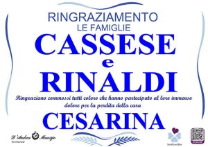 CESARINA CASSESE – Ringraziamento