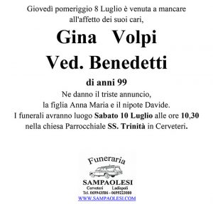 GINA VOLPI ved. BENEDETTI di anni 99