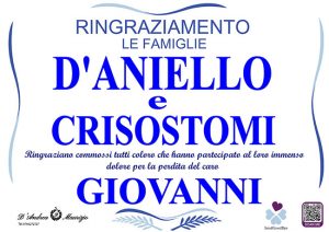 GIOVANNI D’ANIELLO – Ringraziamento