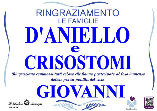 GIOVANNI D’ANIELLO – Ringraziamento