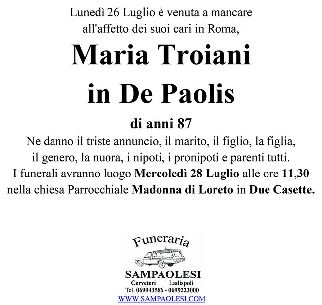 MARIA TROIANI in DE PAOLIS di anni 87