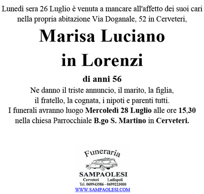MARISA LUCIANO in LORENZI di anni 56