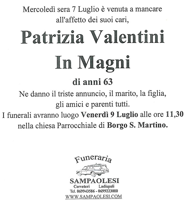 PATRIZIA VALENTINI in MAGNI di anni 63