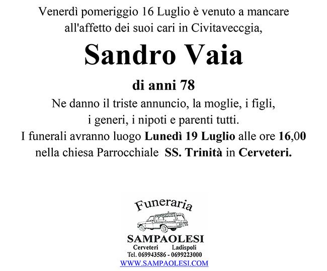 SANDRO VAIA di anni 78