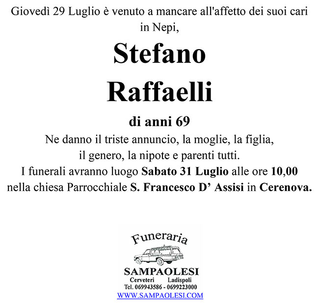 STEFANO RAFFAELLI di anni 69