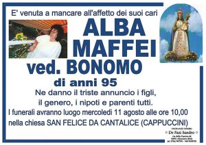 ALBA MAFFEI Ved. BONOMO di anni 95