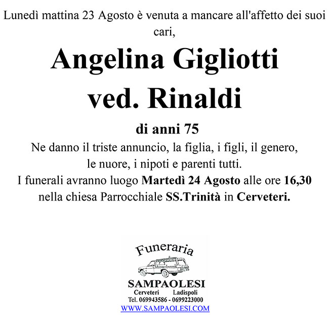 ANGELINA GIGLIOTTI ved. RINALDI di anni 75